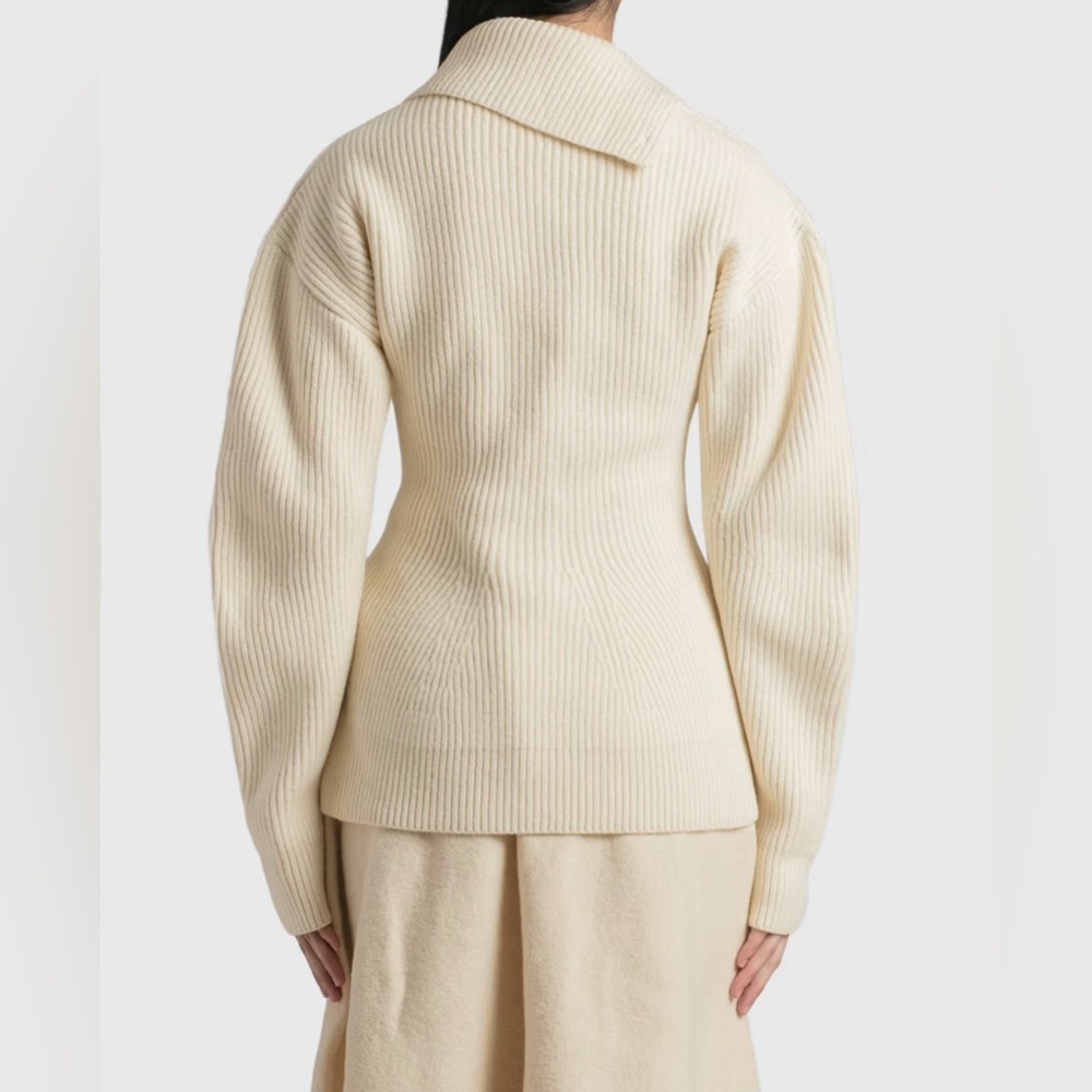 Jil Sander Asymmetric Button Turtleneck Knit Sweater Ivory Long Sleeve Sz 34-S/M - Picture 8 of 16